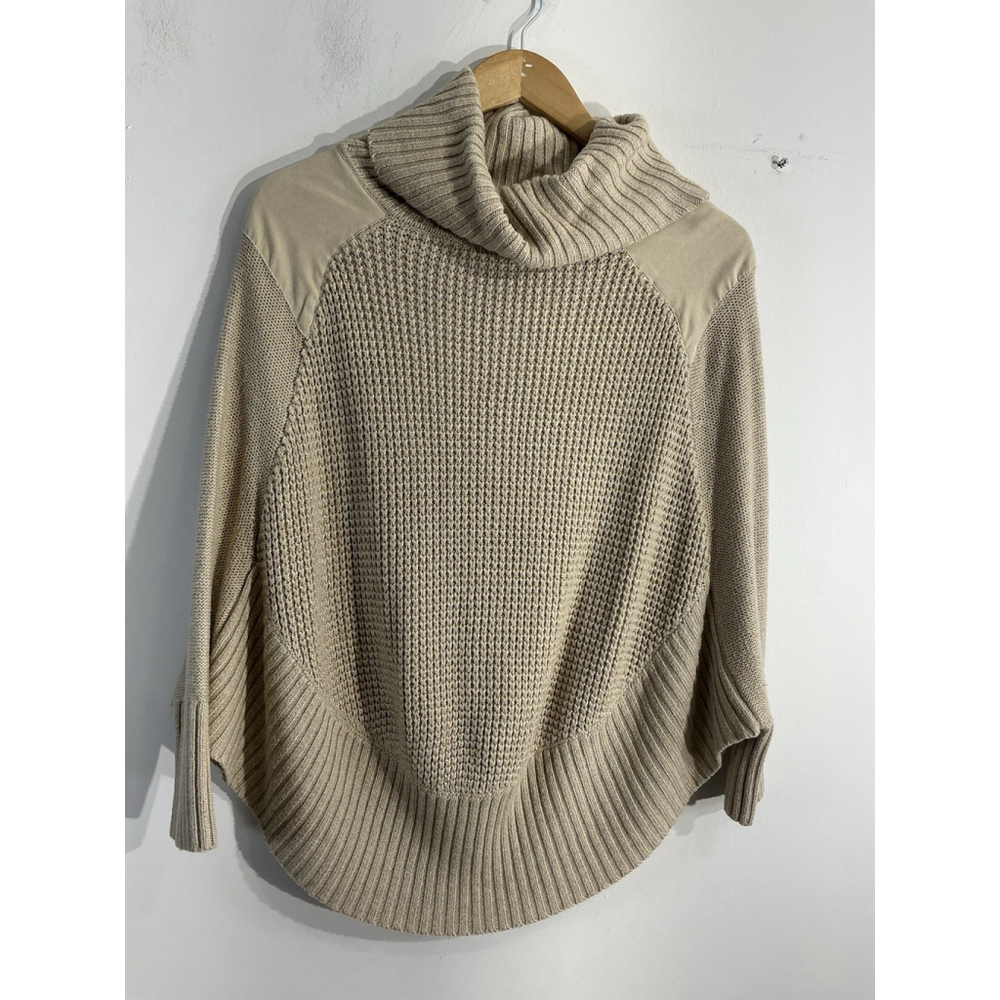 Womans Maison Jules Poncho Small Tan Arms Cowl Neck Faux Suede Trim